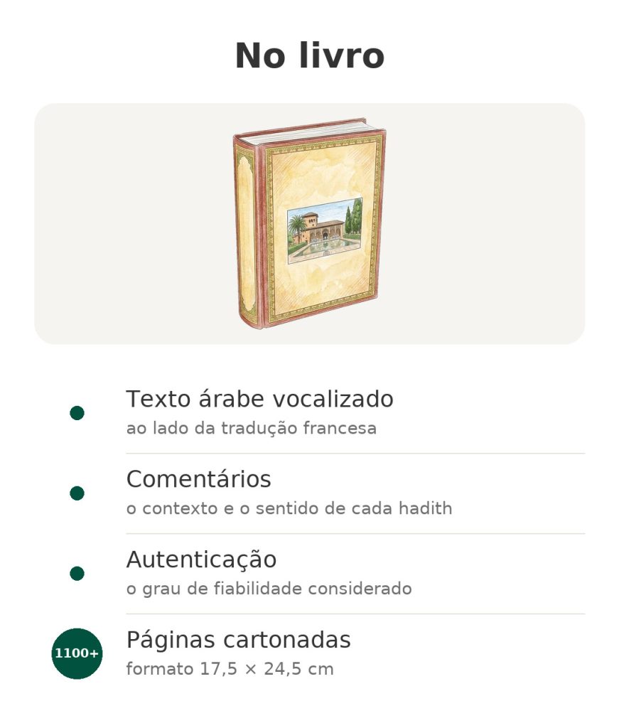 Riyad As-Sâlihîn, o Jardim dos Virtuosos, em árabe e francês No livro: Texto árabe vocalizado, Comentários, Autenticação, Páginas cartonadas