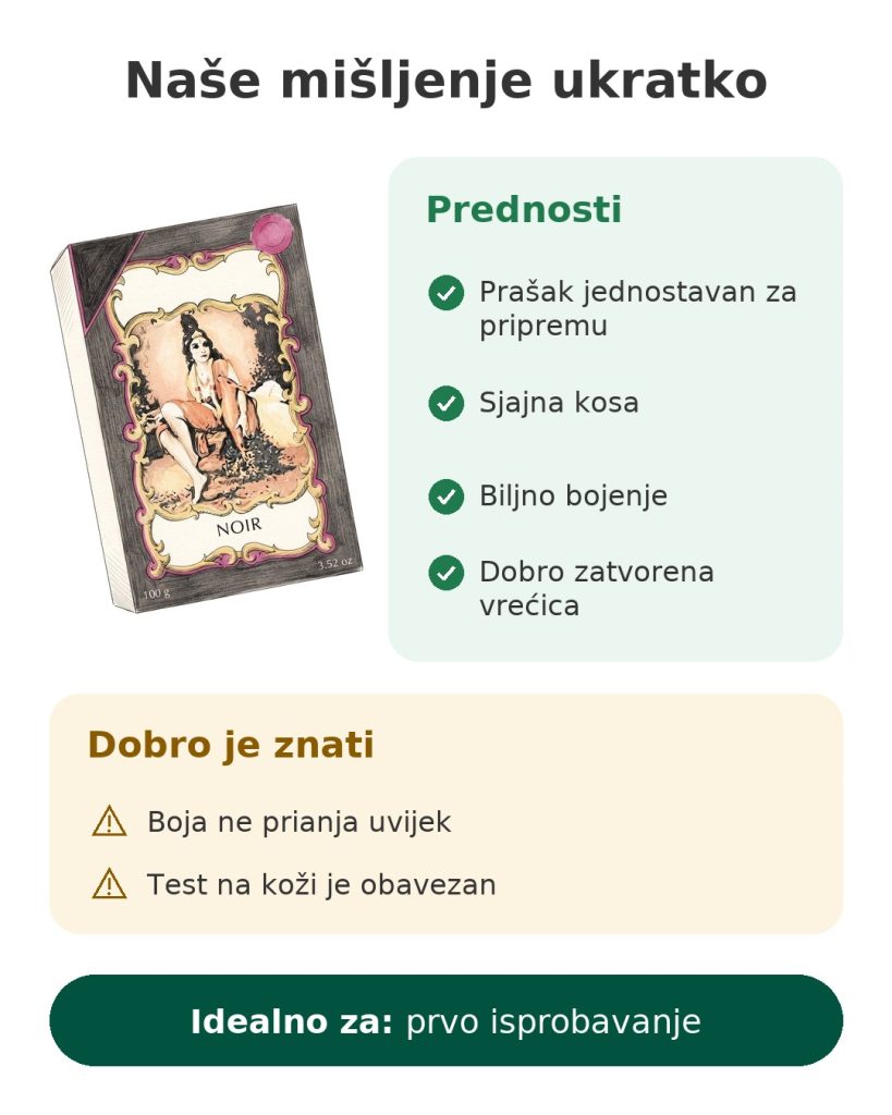 Naše mišljenje ukratko o crnoj heni u prahu od 100 g, jednostavnoj za pripremu za sjajnu kosu