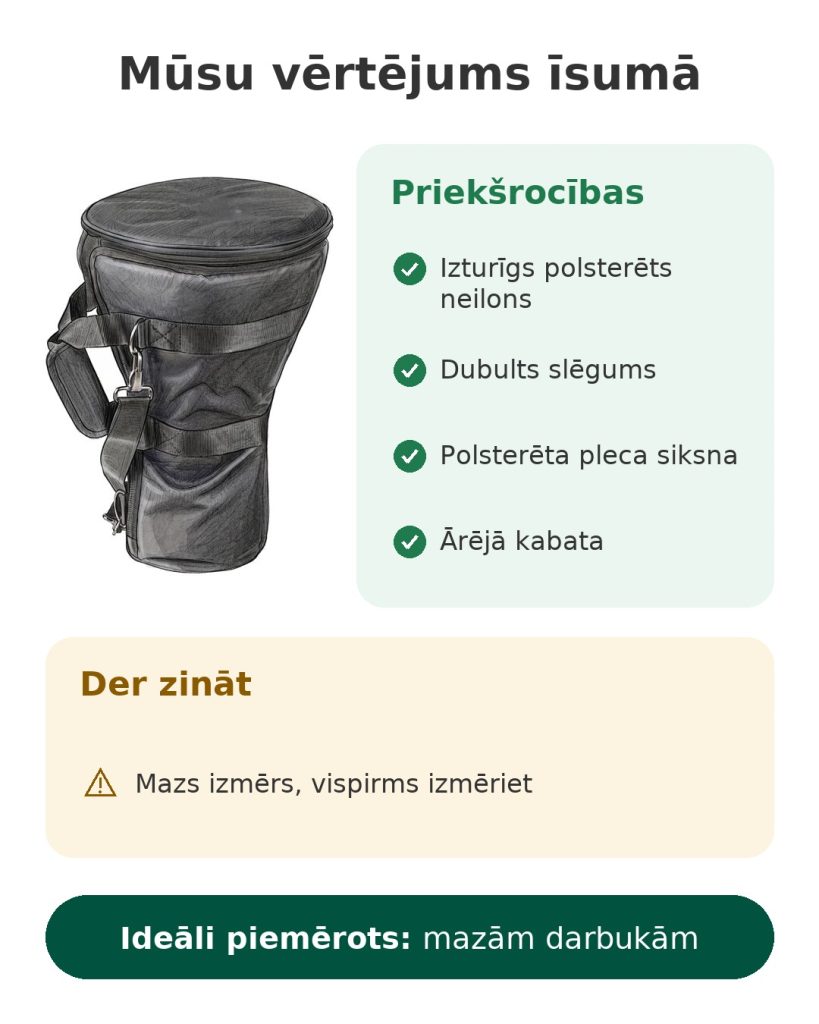 Mūsu vērtējums īsumā par darbukas somu no polsterēta neilona ar dubultu slēgumu un pleca siksnu