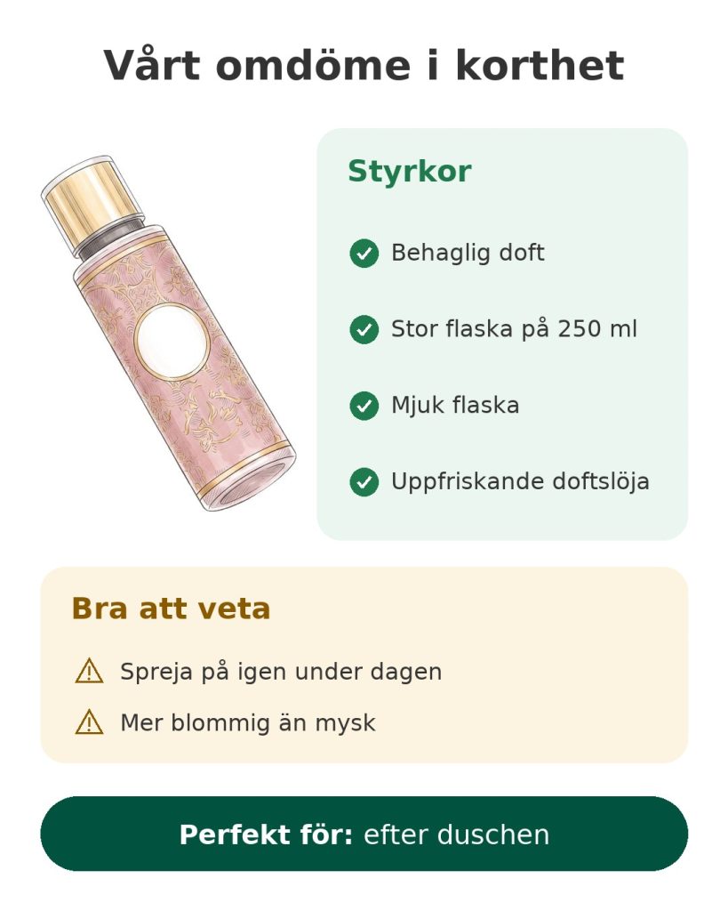 Vårt omdöme i korthet om doftspray med mysk Tahara, flaska på 250 ml