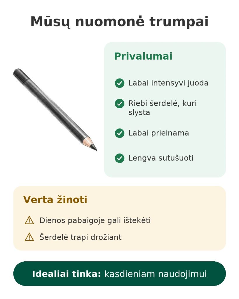 Mūsų nuomonė trumpai apie Essence Kajal Pencil pieštuką, prieinamą kajalo pieštuką su labai intensyvia juoda