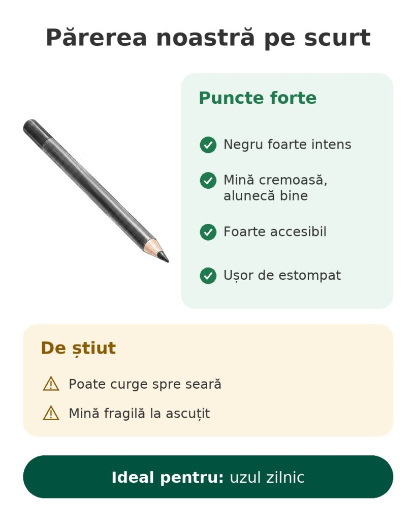 Părerea noastră pe scurt despre creionul Essence Kajal Pencil, negru foarte intens și ușor de estompat