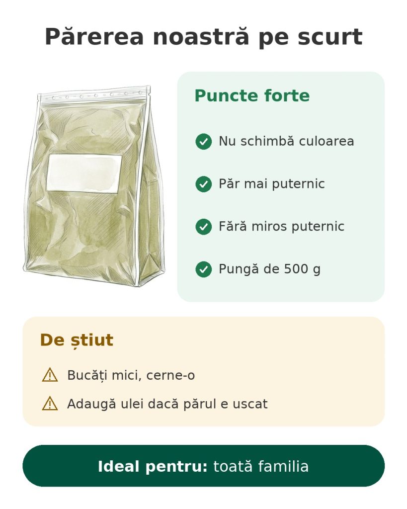 Părerea noastră pe scurt despre henna neutră 500 g – puncte forte, de știut și public ideal