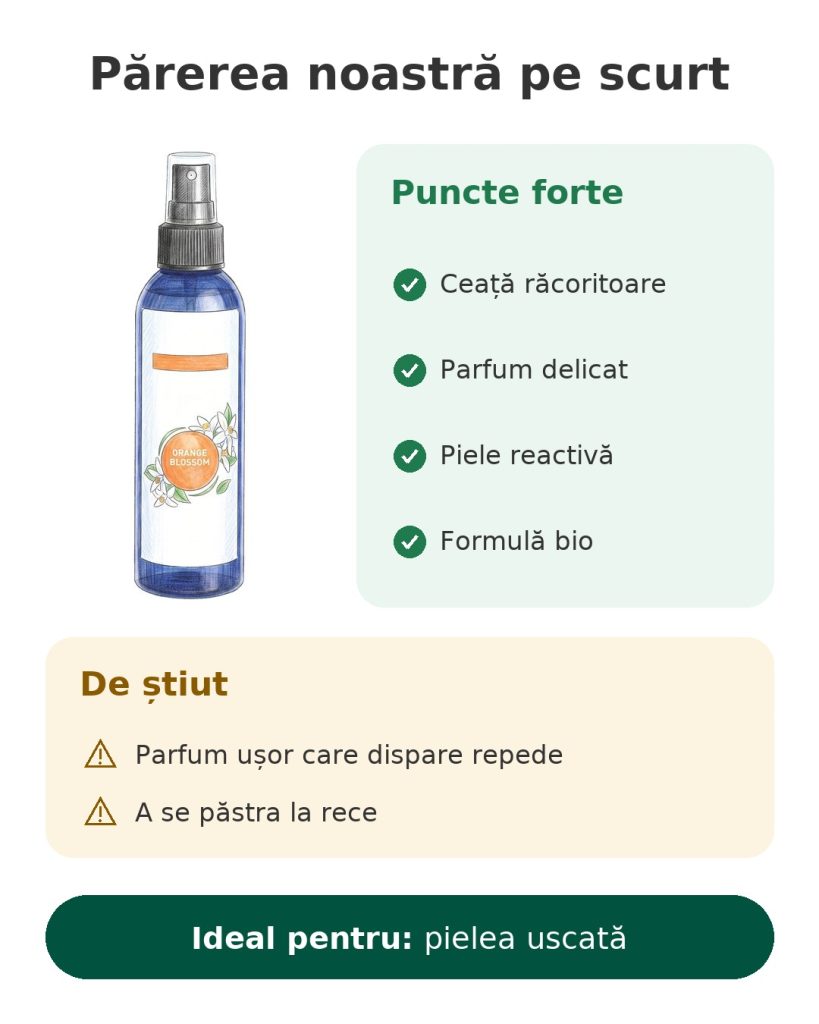 Hidrolat de flori de portocal ecologic Puressentiel Părerea noastră pe scurt despre hidrolatul de flori de portocal, ceață bio pentru față