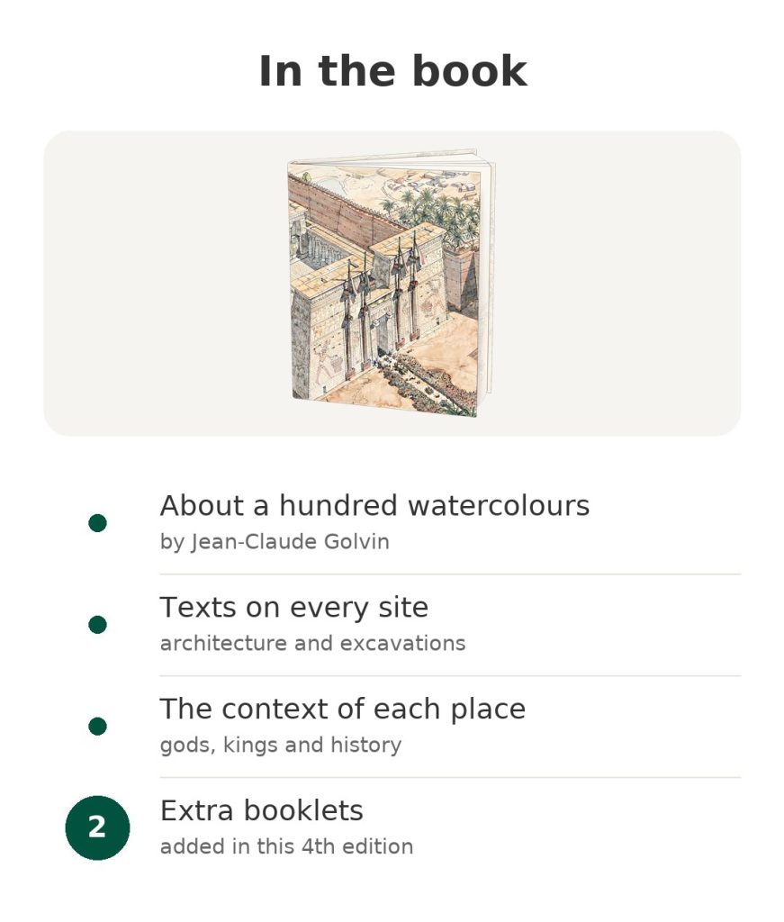 In the book: about a hundred watercolours, texts on every site, context of each place, extra booklets