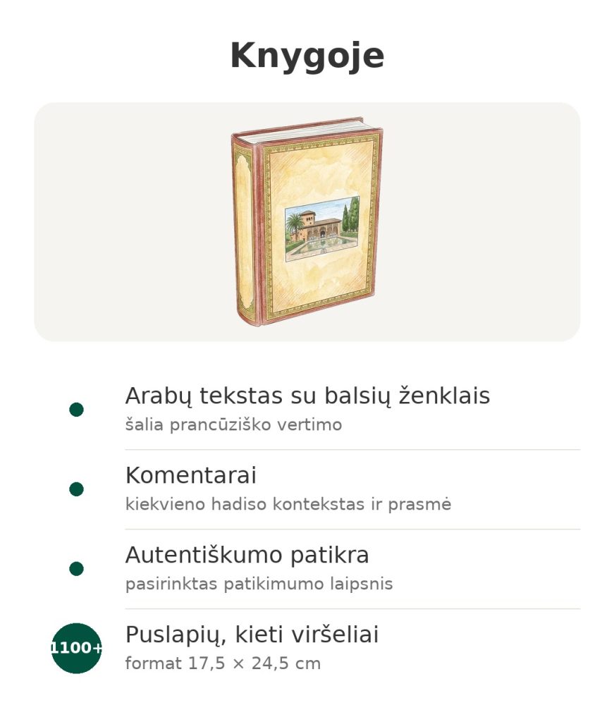 Knyga Riyad as-Salihin su arabų tekstu su balsių ženklais, prancūzišku vertimu, komentarais ir hadisų autentiškumo patikra