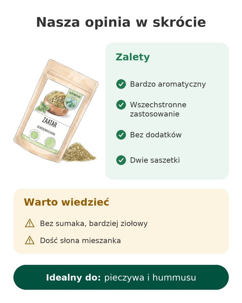 Karta Nasza opinia w skrócie o libańskim zaatarze: zalety, uwagi i idealne zastosowanie do pieczywa i hummusu