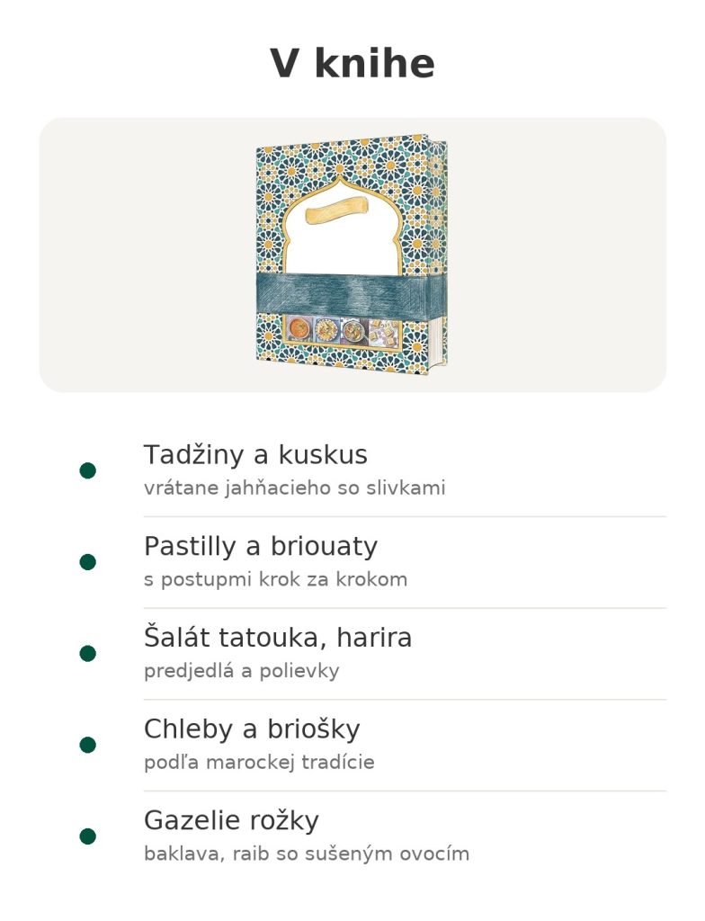V knihe: marocká kuchárka s tadžinmi, kuskusom, pastillami, chlebmi a sladkosťami s pomarančovým kvetom