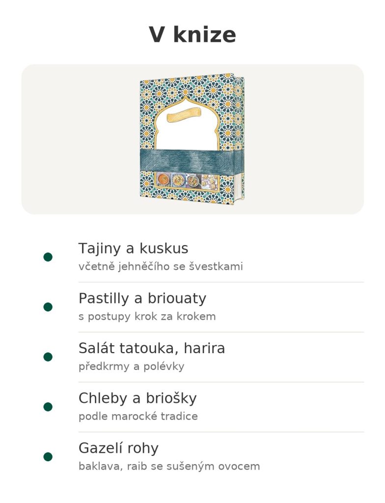 V knize: marocká kuchařka s tajiny, kuskusem, pastillami, chleby a sladkostmi s pomerančovým květem