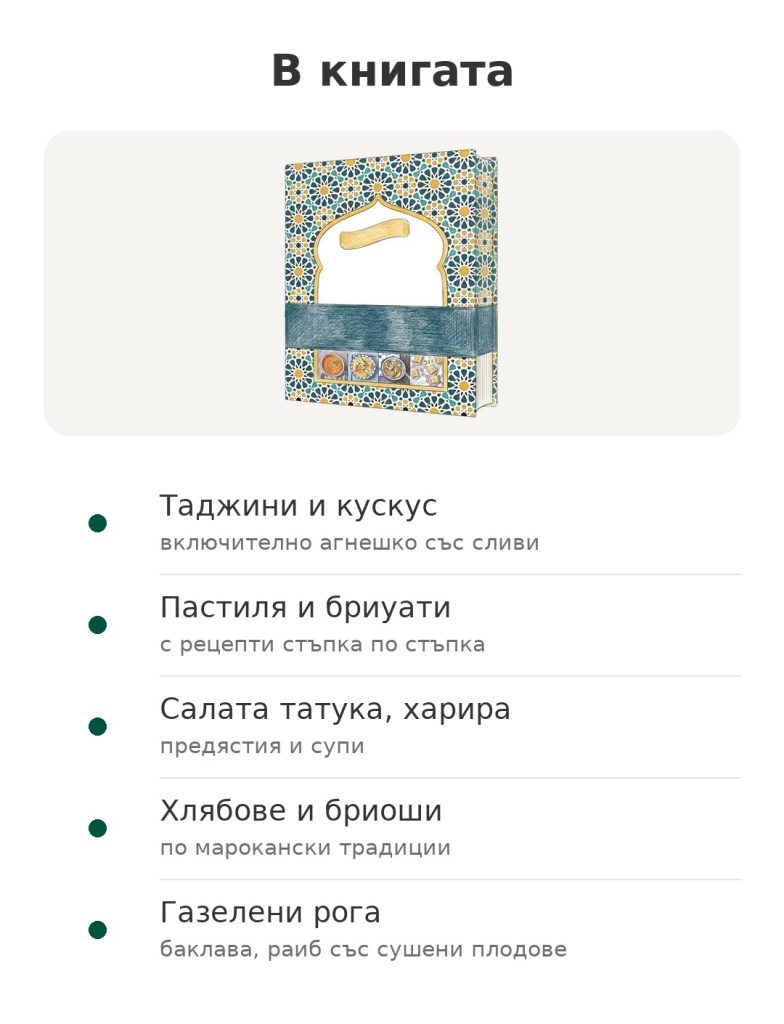 Моята мароканска кухня от Ma fleur d'oranger В книгата: марокански готварски рецепти с таджини, кускус, пастиля, хлябове и сладки с портокалов цвят