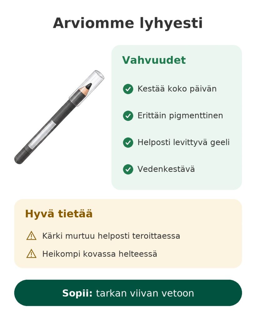 Arviomme lyhyesti: Maybelline Tattoo Liner, vedenkestävä geelikynä, edut ja huomioitavat asiat