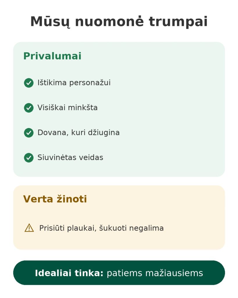 Mūsų nuomonė trumpai apie minkštą lėlę Princesė Jasmine – privalumai, ką žinoti ir kam tinka