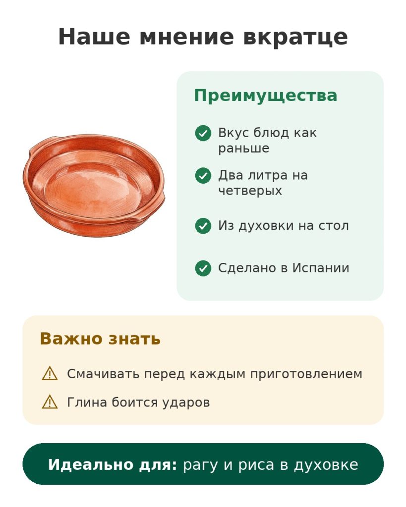 Наше мнение вкратце о глиняной посуде на два литра, сделанной в Испании, для рагу и риса