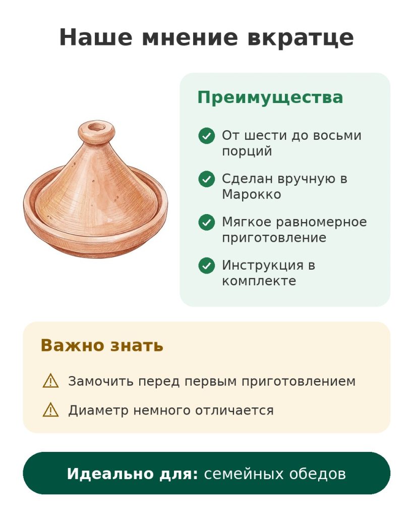 Плоский глиняный тажин без глазури на шесть–восемь человек Наше мнение вкратце о тажине ручной работы из Марокко на шесть-восемь порций