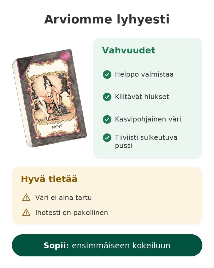 Arviomme lyhyesti: musta henna-jauhe 100 g, helppo valmistaa kiiltäville hiuksille
