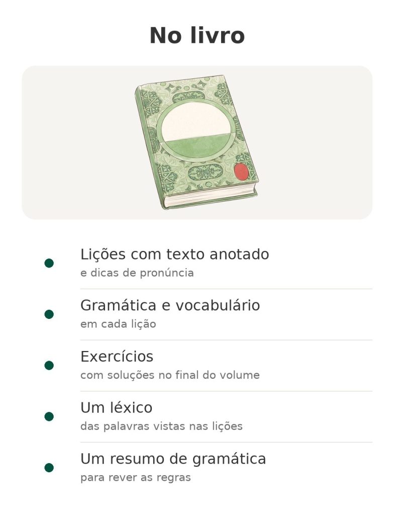 Método 90 Árabe, prática de base para iniciantes No livro: lições com texto anotado, gramática e vocabulário, exercícios com soluções, léxico e resumo gramatical do método de árabe