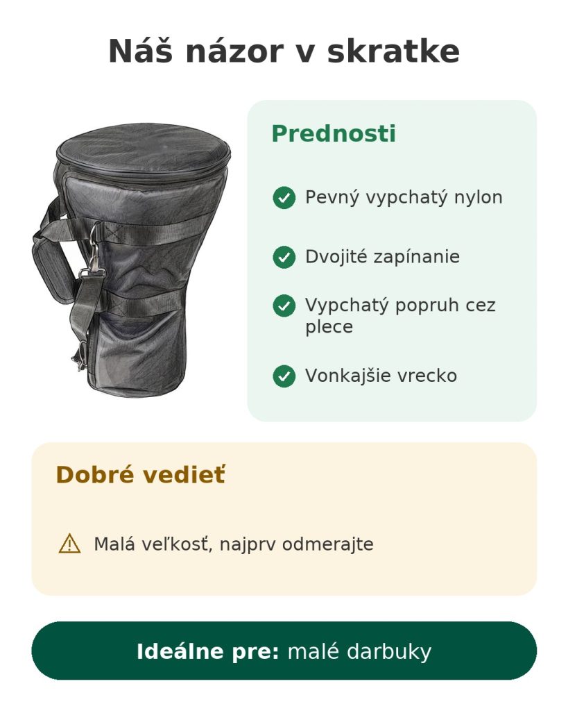 Náš názor v skratke na obal na darbuku z vypchatého nylonu s dvojitým zapínaním a popruhom cez plece