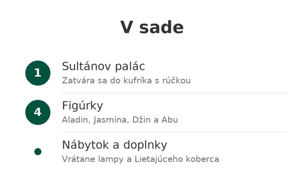 Súprava Aladin a Jasmína Disney Store V sade: Sultánov palác zatvárateľný do kufríka, štyri figúrky Aladina a Jasmíny, nábytok a doplnky