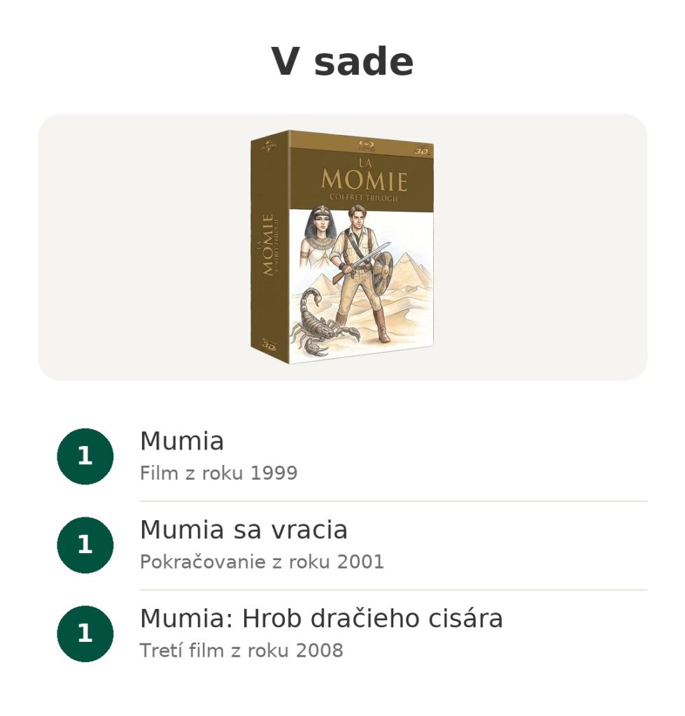 V sade: trilógia Mumia na Blu-ray 3D s tromi filmami z rokov 1999, 2001 a 2008