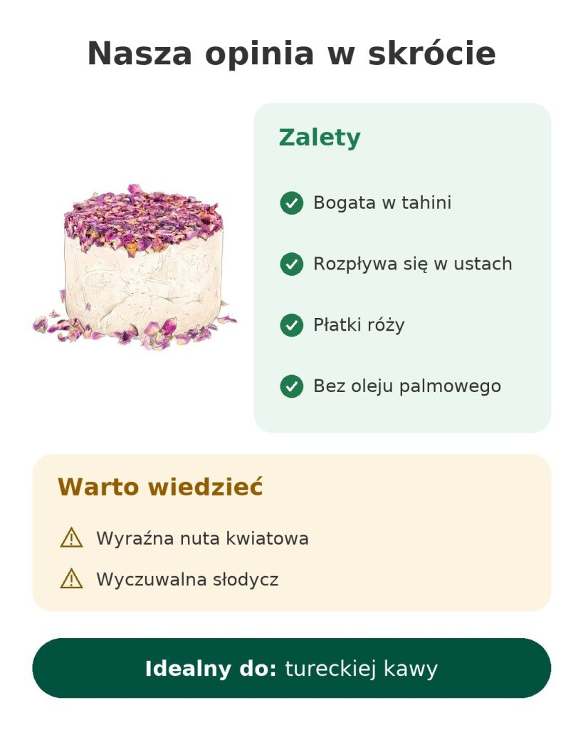 Nasza opinia w skrócie o tureckiej chałwie z tahini i płatkami róży: zalety i rzeczy, o których warto wiedzieć