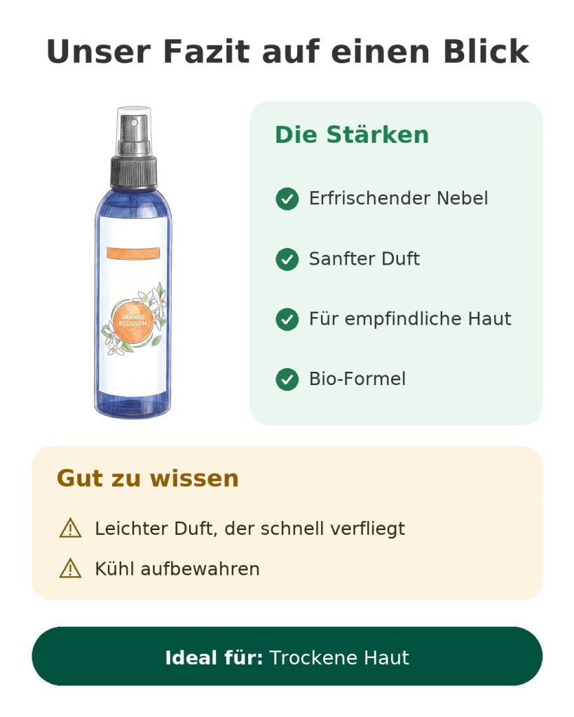 Bio-Orangenblüten-Hydrolat Puressentiel Orangenblütenhydrolat als erfrischender Gesichtsnebel für trockene Haut: Fazit auf einen Blick