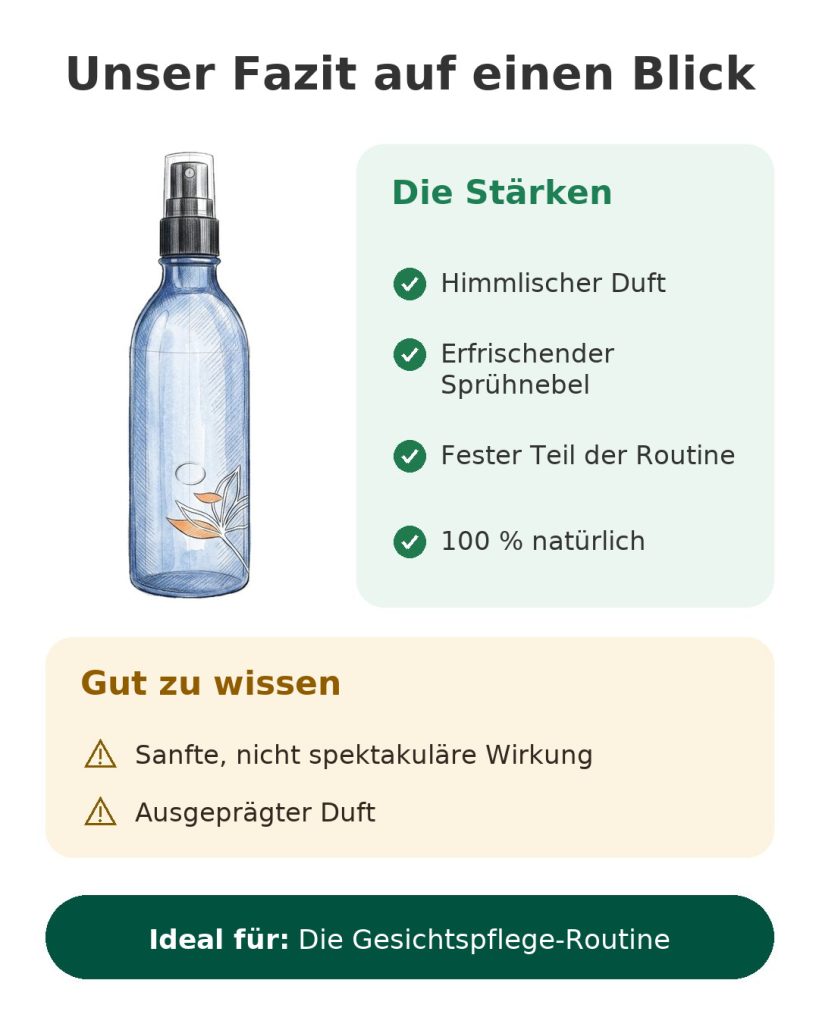 Orangenblütenwasser als Sprühnebel für die Gesichtspflege: Fazit auf einen Blick mit Stärken