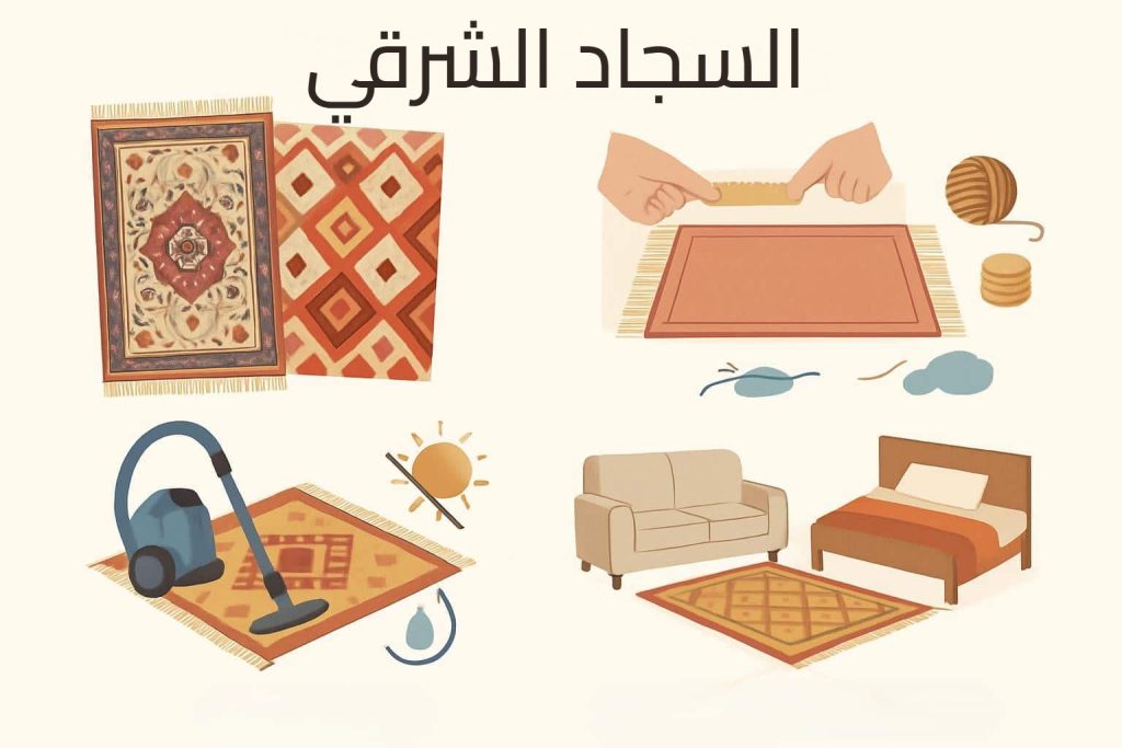 رسم توضيحي لدليل شامل عن السجاد الشرقي وأنواعه وزخارفه