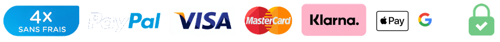 Paiement sécurisé : 4X sans frais, PayPal, Visa, Mastercard, Klarna, Apple Pay et Google Pay