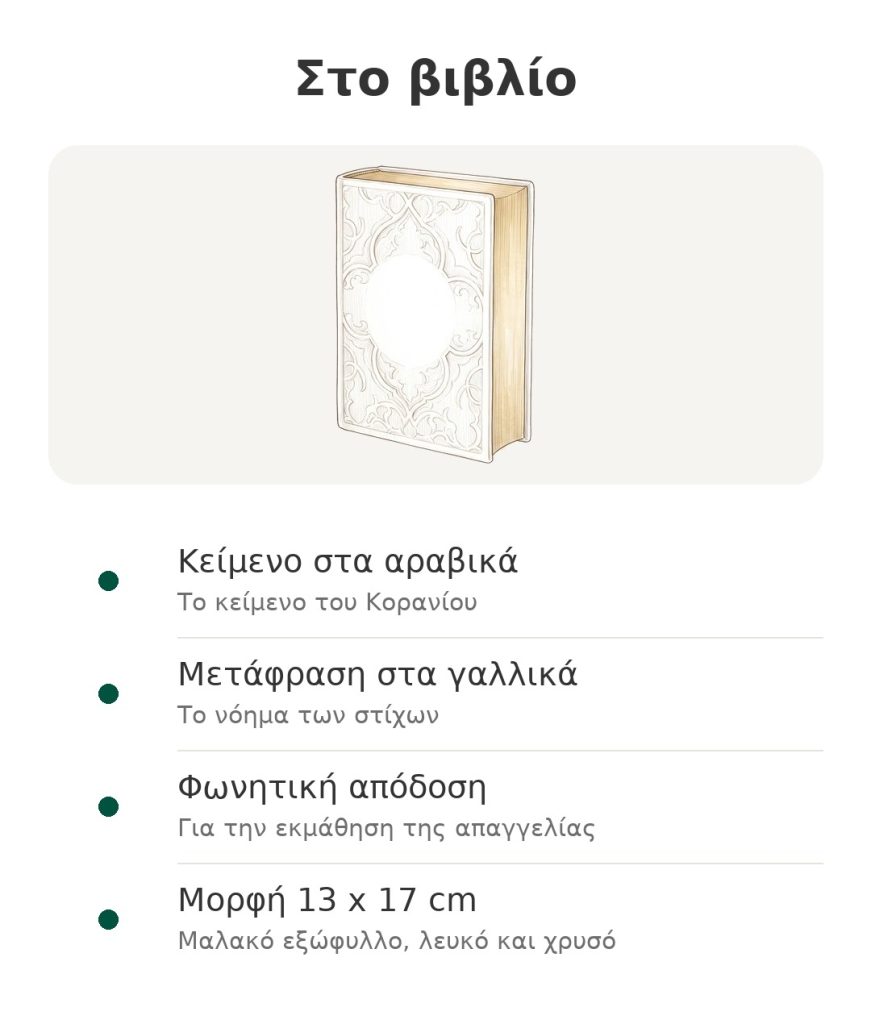 Στο βιβλίο: Κοράνιο Albouraq με αραβικό κείμενο, γαλλική μετάφραση και φωνητική απόδοση, 13 x 17 cm