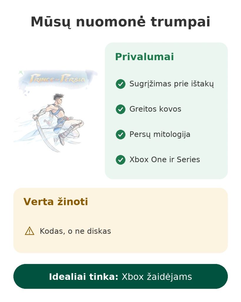 Xbox žaidimas Prince of Persia The Lost Crown Mūsų nuomonė trumpai apie žaidimą Prince of Persia The Lost Crown, skirtą Xbox