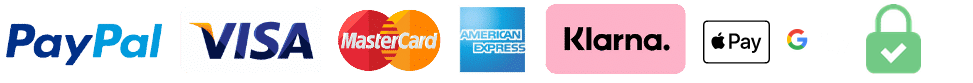 Sichere Zahlung mit PayPal, Visa, Mastercard, American Express, Klarna, Apple Pay und Google Pay