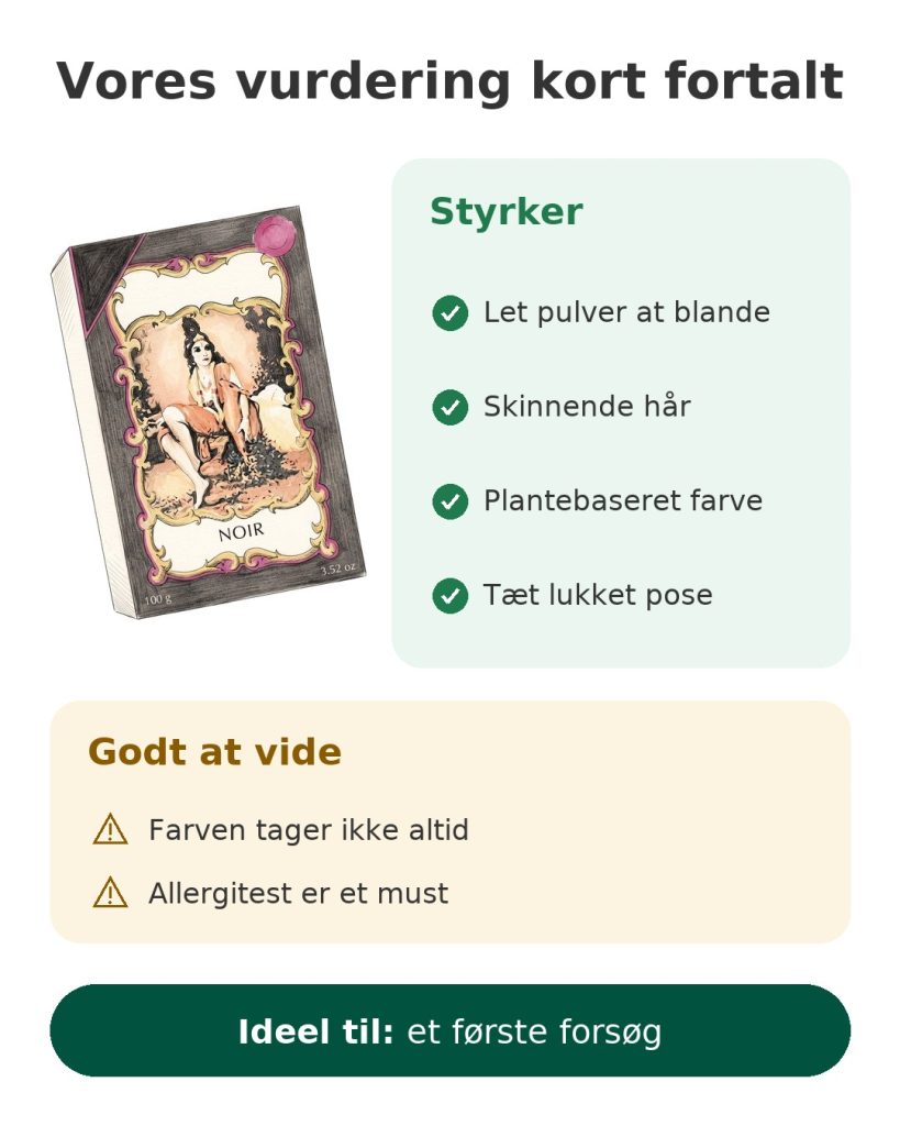 Hennapulver Henné Color sort 100 g Vores vurdering kort fortalt af sort hennapulver på 100 g, let at blande til skinnende hår