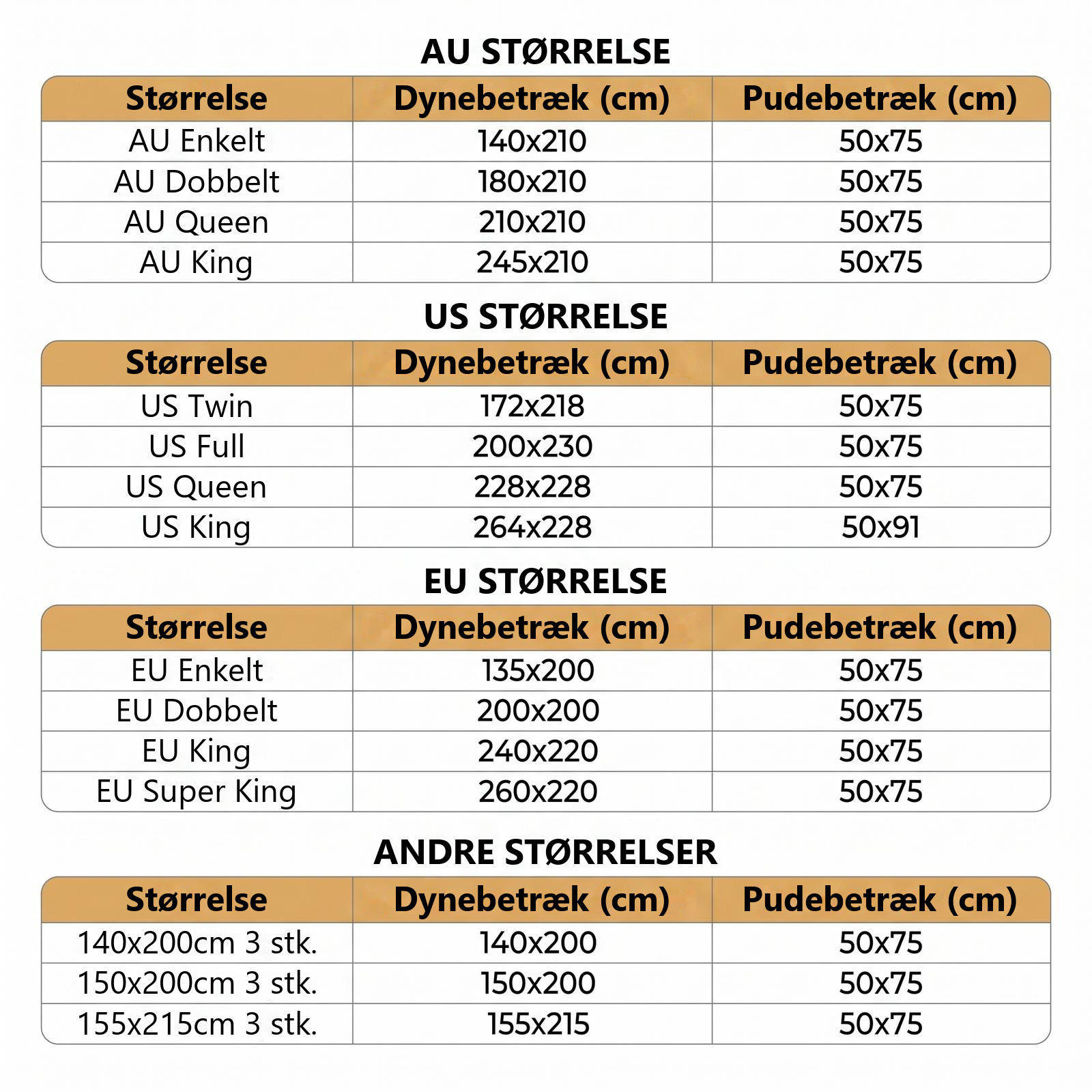 Størrelsesguide til dynebetræk til én person med orientalske mønstre i rød og grøn, størrelse AU, US, EU