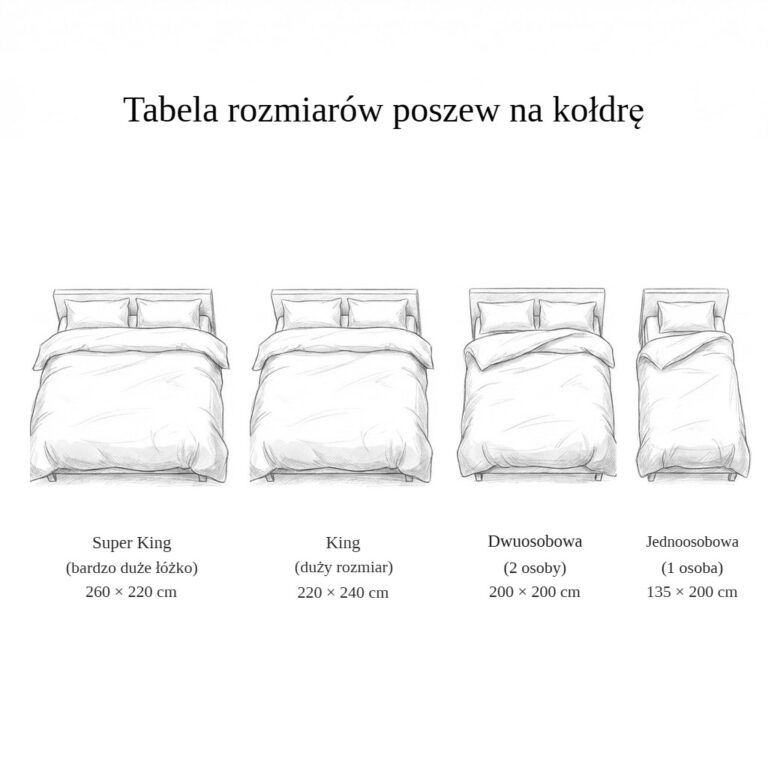 Tabela rozmiarów poszew na kołdrę