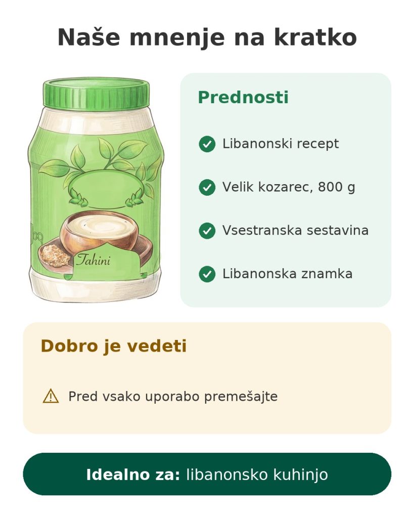 Naše mnenje na kratko o libanonski tahini Al Rabih iz sezamove kreme, 800 g