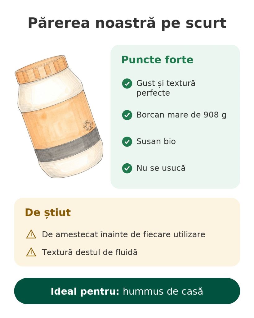 Părerea noastră pe scurt despre tahini bio Pipkin, borcan mare de 908 g, cu gust și textură perfecte