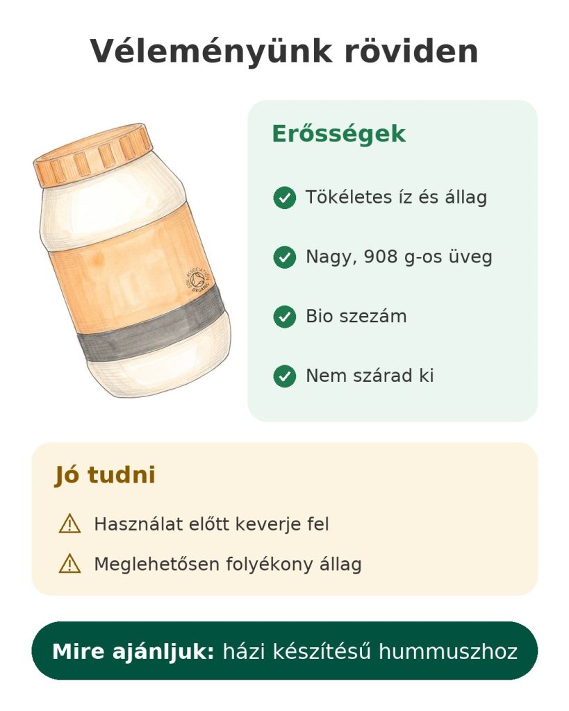 Véleményünk röviden: Pipkin bio tahini, nagy, 908 g-os üveg, tökéletes íz