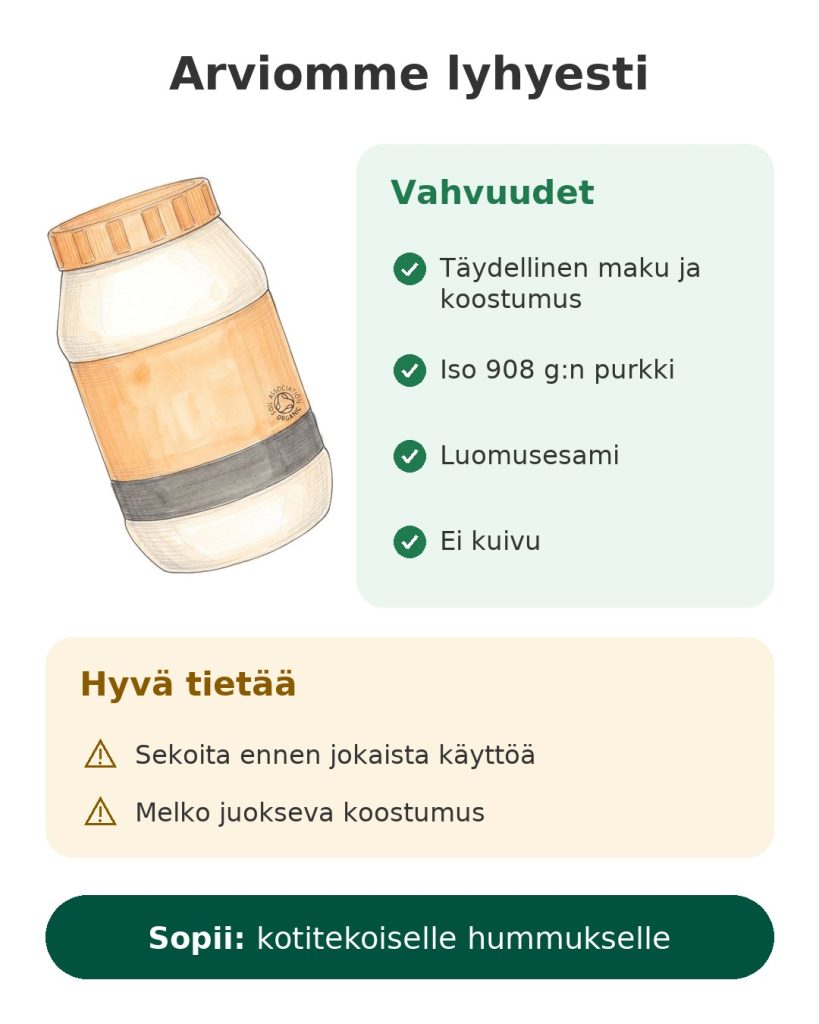 Arviomme lyhyesti: Pipkinin luomutahini, iso 908 g:n purkki, täydellinen maku