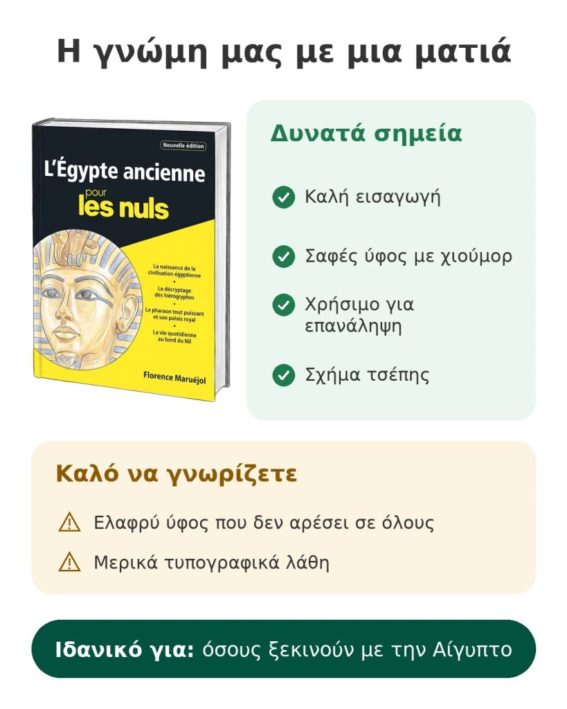 Η γνώμη μας με μια ματιά για τον οδηγό Η αρχαία Αίγυπτος για αρχάριους της Florence Maruéjol