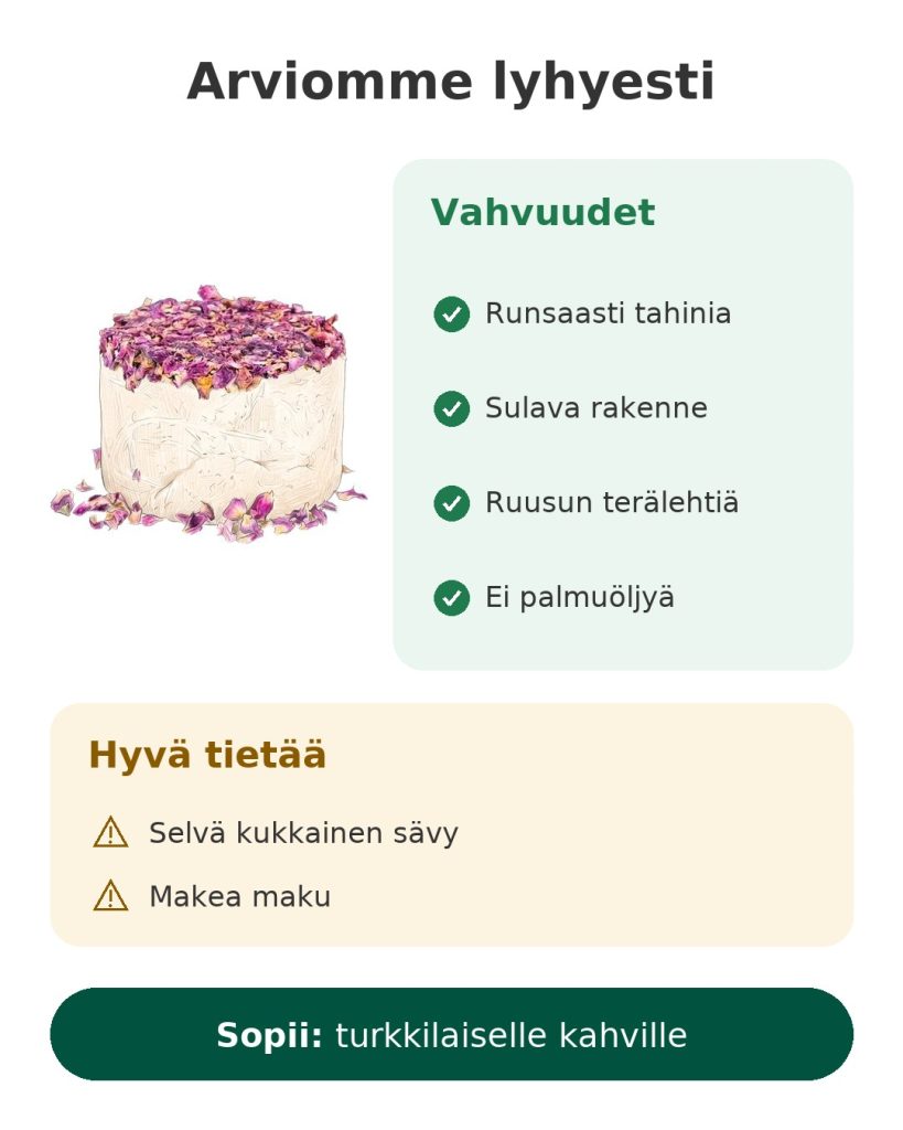 Arviomme lyhyesti: turkkilainen halva ruusun terälehdillä ja tahinilla