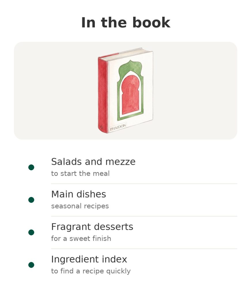 In the book: salads and mezze, main dishes, fragrant desserts and ingredient index
