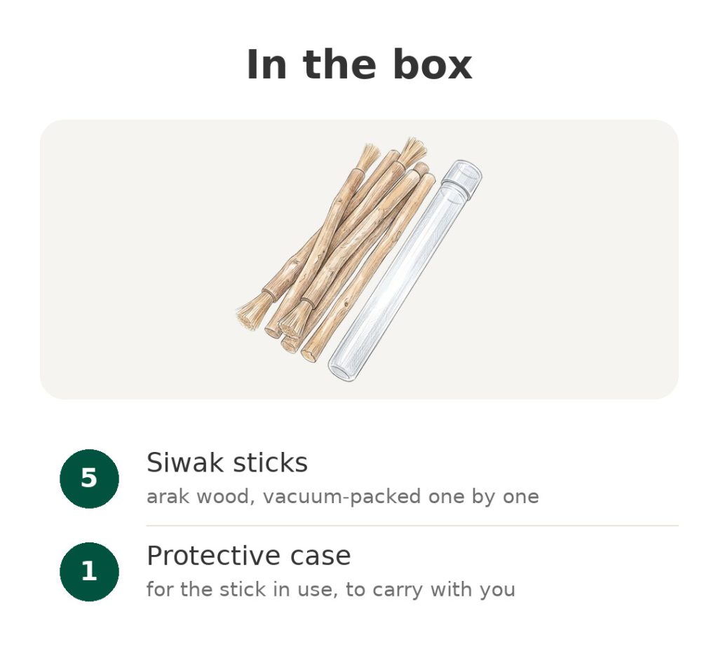 Set of 5 Siwak Sticks with Protective Case In the box: five siwak sticks and a protective case