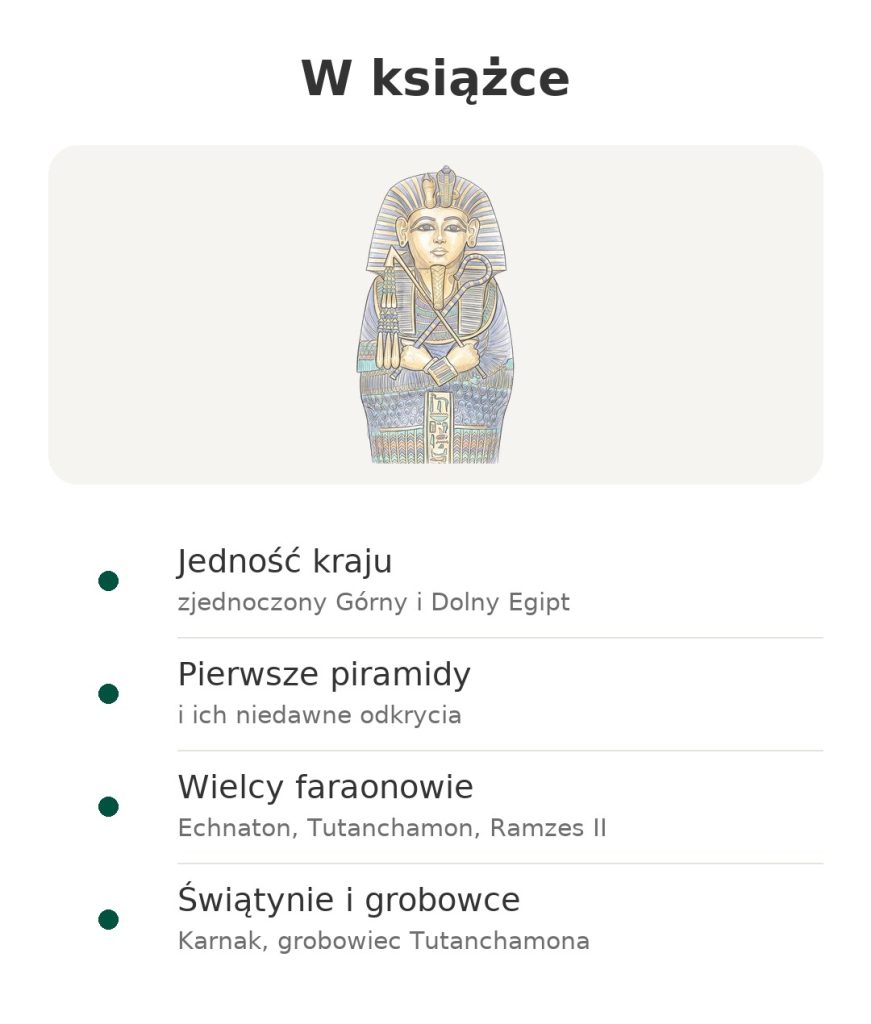 Zawartość książki: wielki atlas starożytnego Egiptu Glénat, z wykazem najważniejszych treści