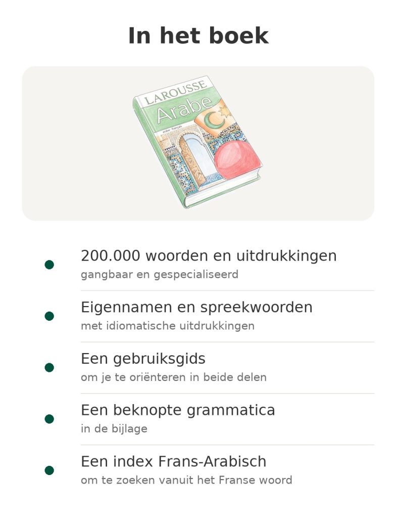 Larousse Compact Plus woordenboek Arabisch-Frans Inhoud van het boek: woordenboek Frans-Arabisch Larousse, met de belangrijkste onderdelen op een rij
