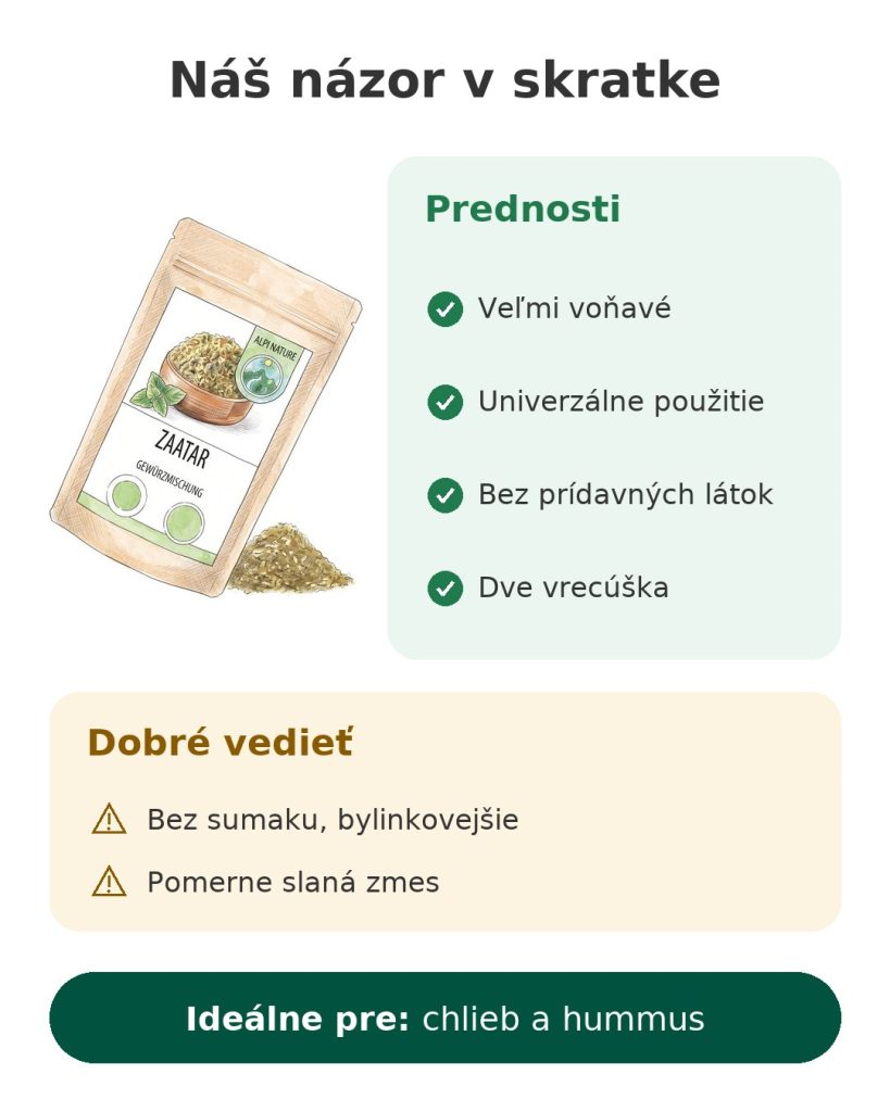 Náš názor v skratke na libanonskú zmes korenia zaatar Alpi Nature, veľmi voňavú