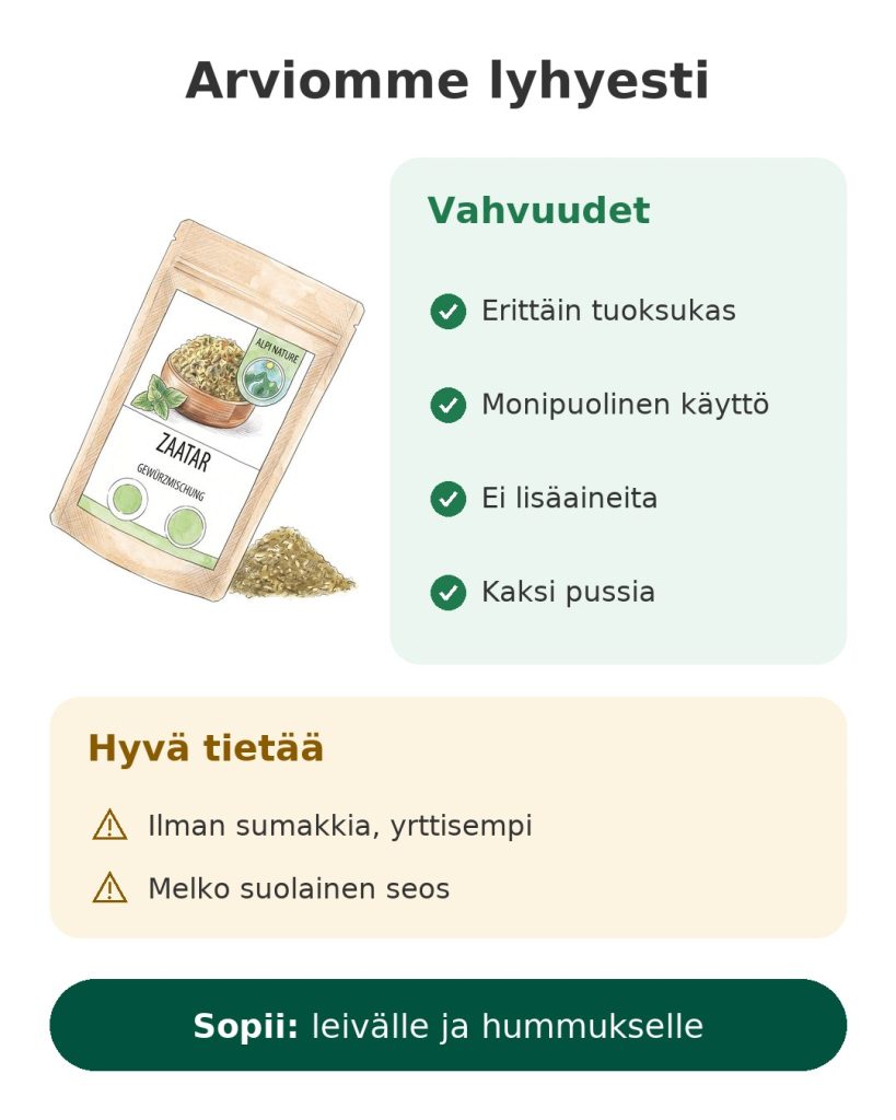 Arviomme lyhyesti: Alpi Naturen libanonilainen zaatar-mausteseos, erittäin tuoksukas