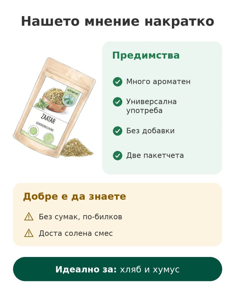 Нашето мнение накратко за ливанската смес от подправки заатар Alpi Nature, без добавки