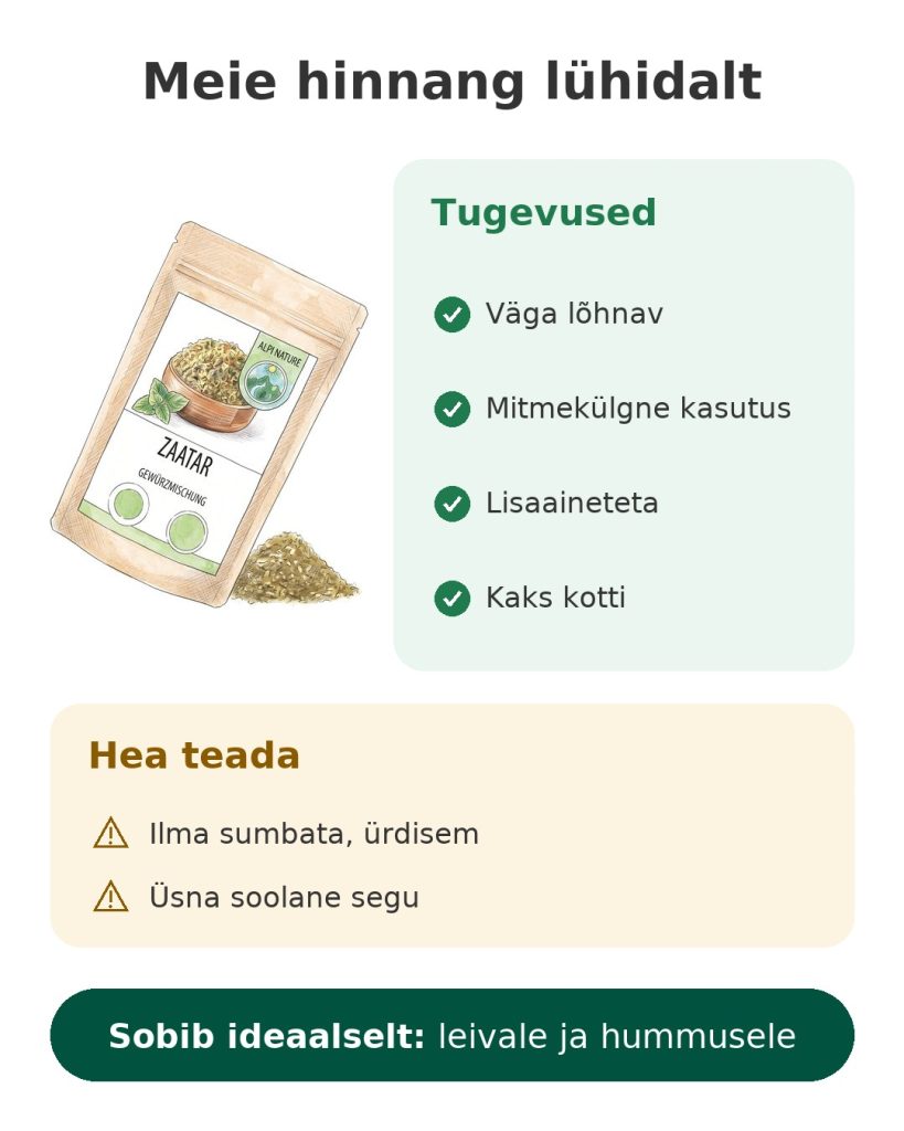 Meie hinnang lühidalt: Alpi Nature Liibanoni vürtsisegu zaatar, lisaaineteta