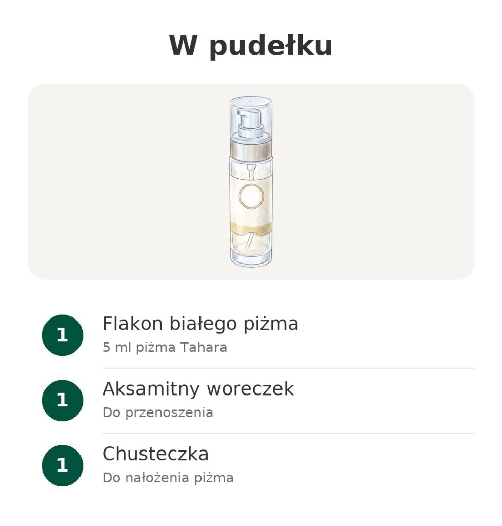 Intymne piżmo tahara As Safar z woreczkiem W pudełku: flakon białego piżma, aksamitny woreczek, chusteczka